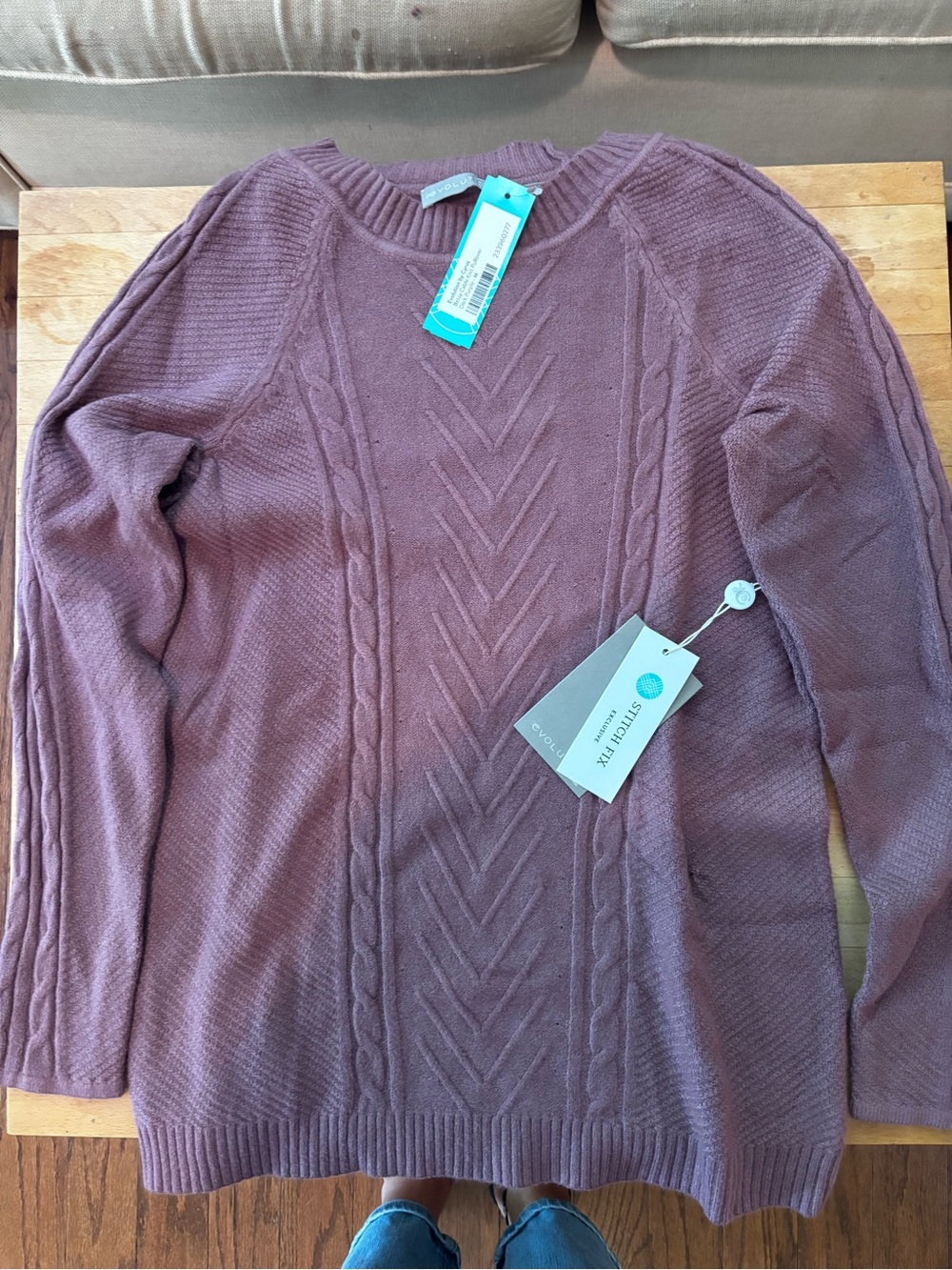 Evolution by Cyrus Betsy Cable Knit Sweater Dusty mauve/ purple Medium NWT